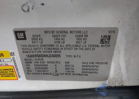 2017 GMC Acadia Limited from USA, damaged, VIN 1GKKRSKD8HJ240885